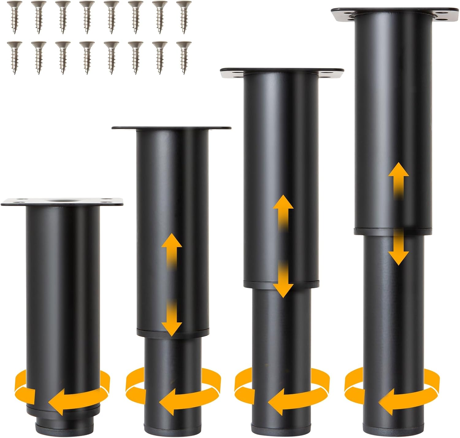 4-piece Adjustable Furniture Legs Set, Black Metal Furniture Legs, Adjustable in Height from 4.72 inches to 7.09 inches, Suitable for Modern cabinets, Tables, and Storage cabinets