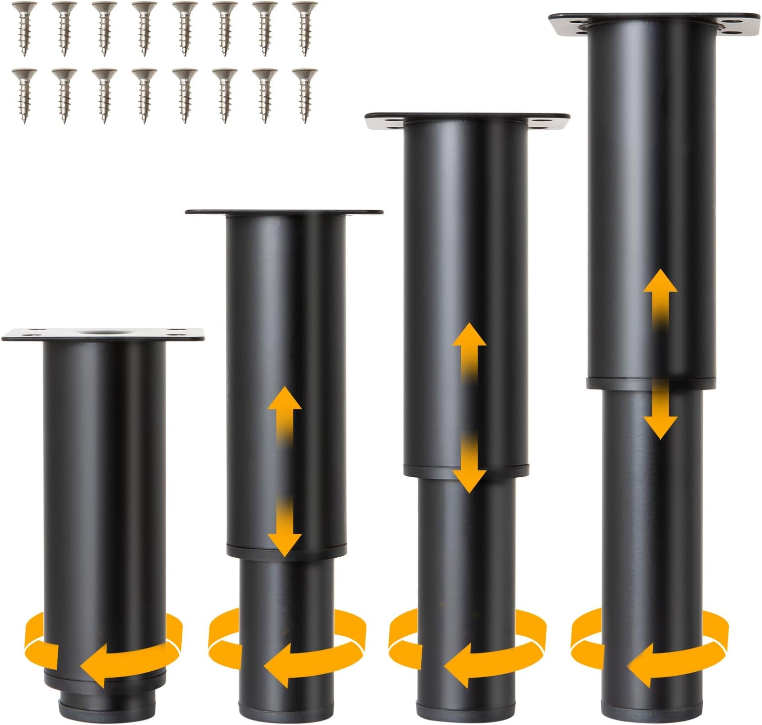 4-piece Adjustable Furniture Legs Set, Black Metal Furniture Legs, Adjustable in Height from 4.72 inches to 7.09 inches, Suitable for Modern cabinets, Tables, and Storage cabinets