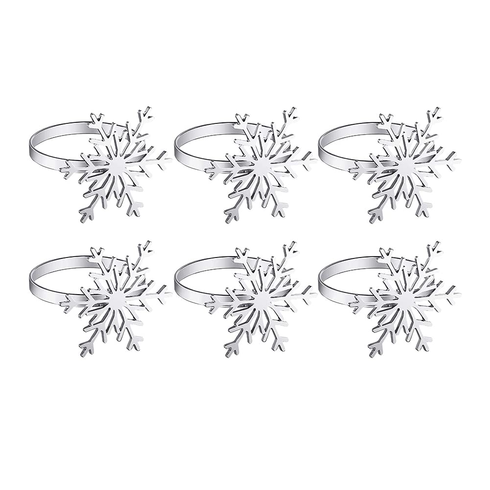CTRLZS 6 Pieces Snowflake Napkin Rings Christmas Snowflake Napkin Holder Rings for Christmas Holiday Table Decoration (Silver)
