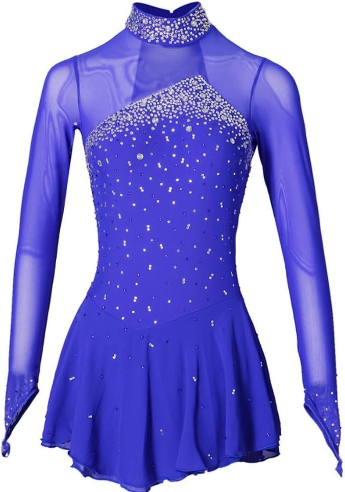 Figure Skating Dress Ice Skating Costume for Womens Girls Gymnastics Competition Dresses Leotard Wear Spandex