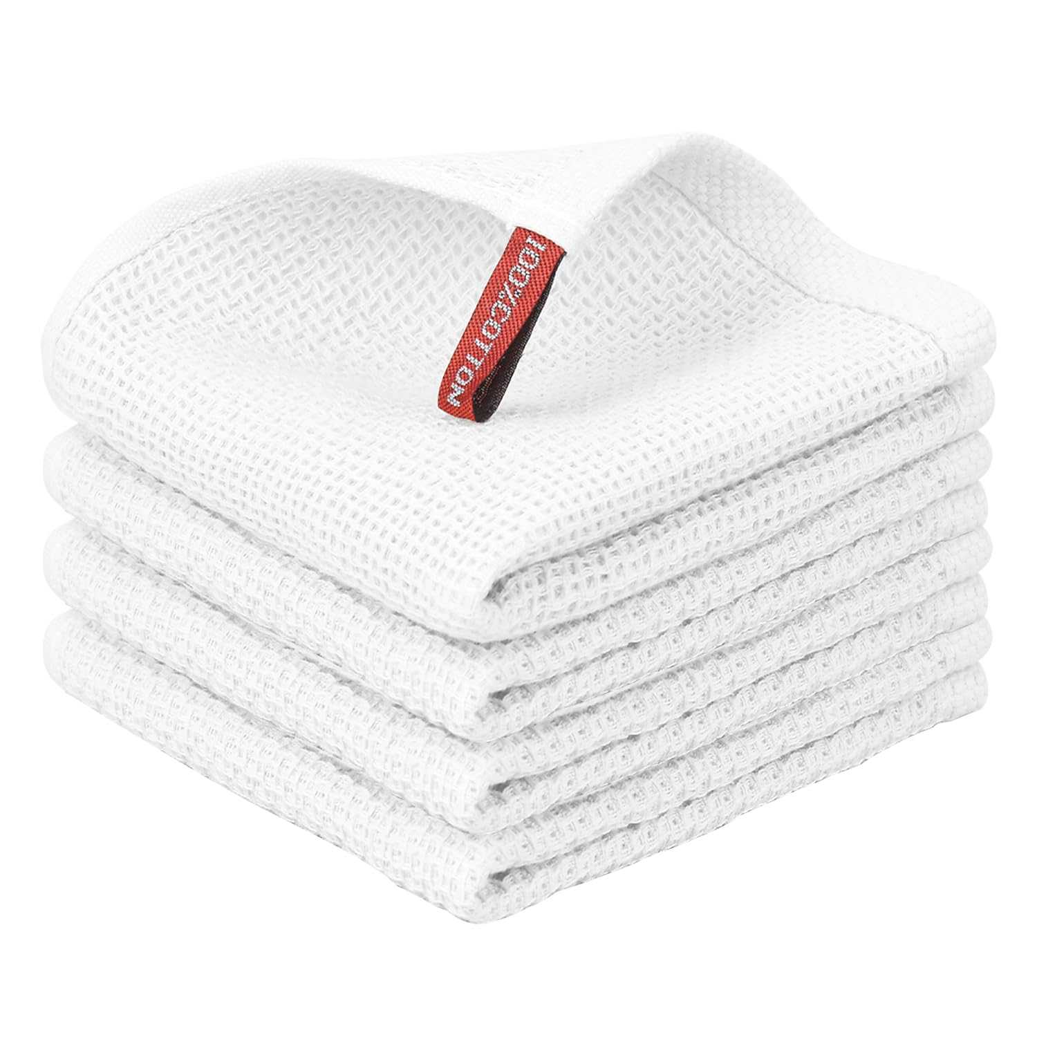 Nialnant White 100% Cotton Dish Cloths For Washing Dishes, 4 Pack Waffle Weave Dish Towels,Super Soft Absorbent Cleaning Rags-,12X12 Inch