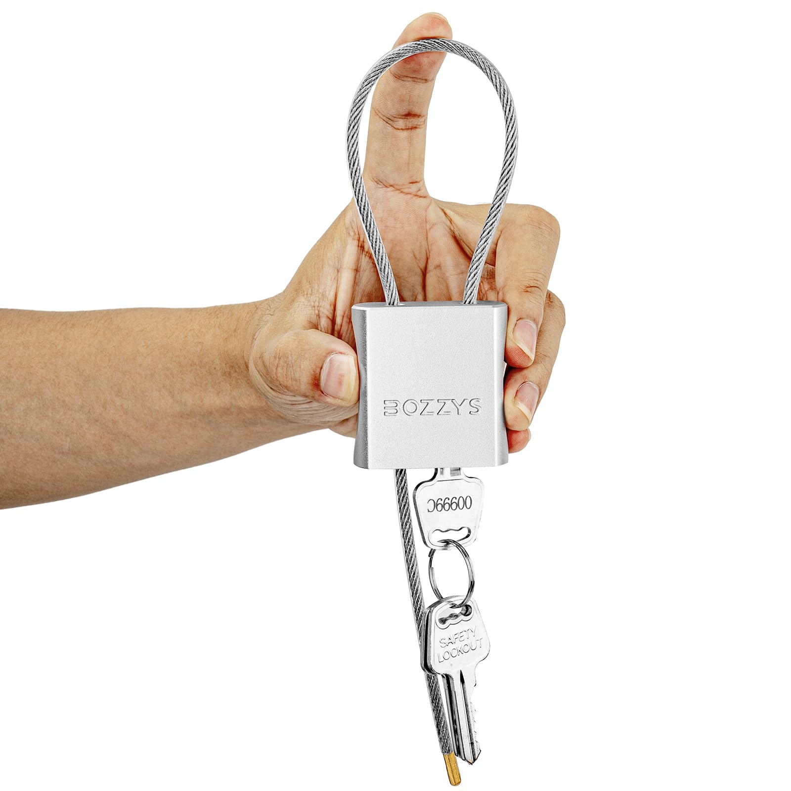 BOZZYS Cable Lock with 3 Keys | Adjustable Steel Cable Lock | Aluminum Locks for Bikes, Gate, Lockers & Outdoor Gear (Silver - L 1.15ft(0.35m),D 1/6in(4mm))