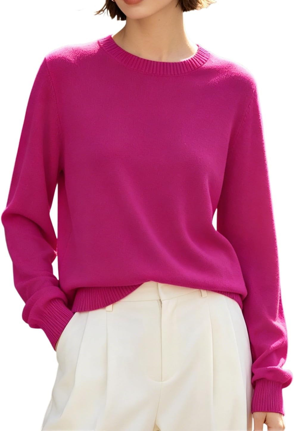 SANGTREE Women's Sweaters Crewneck Long Sleeve Soft Knit Pullover Jumper Tops Casual Fall Sweaters