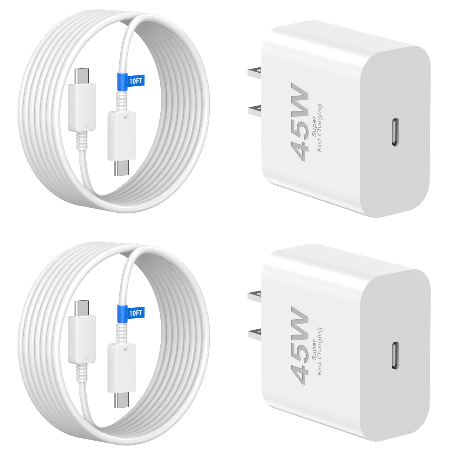 45W USB C Fast Charger Compatible for Google Pixel 9/9 Pro/9 Pro XL/8/8A/8 Pro/7 Pro/7A/7/6/5/4/3 XL, 2 Pack 45W Type C Wall Charger Super Fast Charging Block with 10FT Long USB C to USB C Cable Cord
