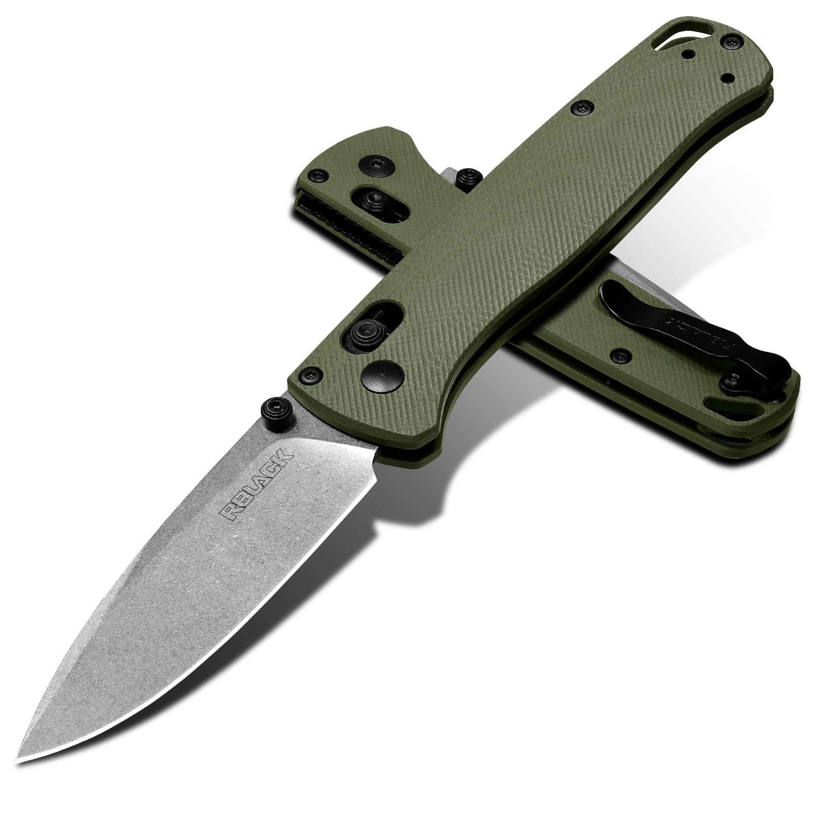 RBLACK EDC Folding Knife – S35VN Steel, Crossbar Lock, G10 Handle | 3.2" Drop Point, Reversible Clip for Daily Carry | Gifts for Men & Women, Olive Green