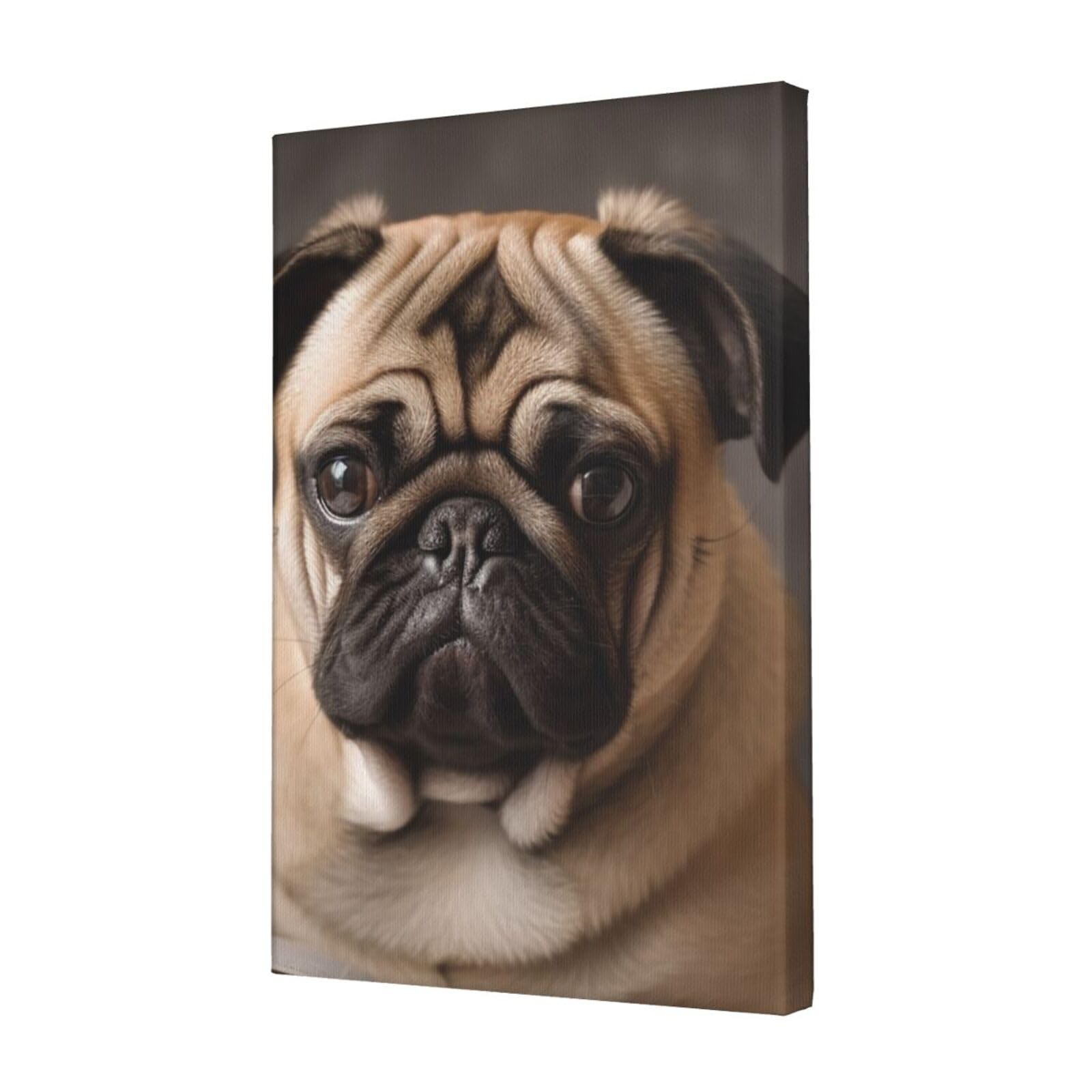 KLOPH Animal Pug Dog Canvas Wall Art for Living Room 12"x18" Modern Artwork Painting for Bathroom Hanging Canvas Prints Aesthetic Wallart for Bedroom Kitchen Office Wall Decor