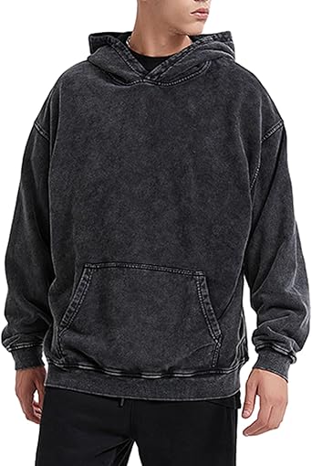 Bobeutou Oversized Hoodie Men Vintage Cotton Casual Hooded Sweatshirt Trendy Baggy Basic Hoodies Retro Pullover Streetwear