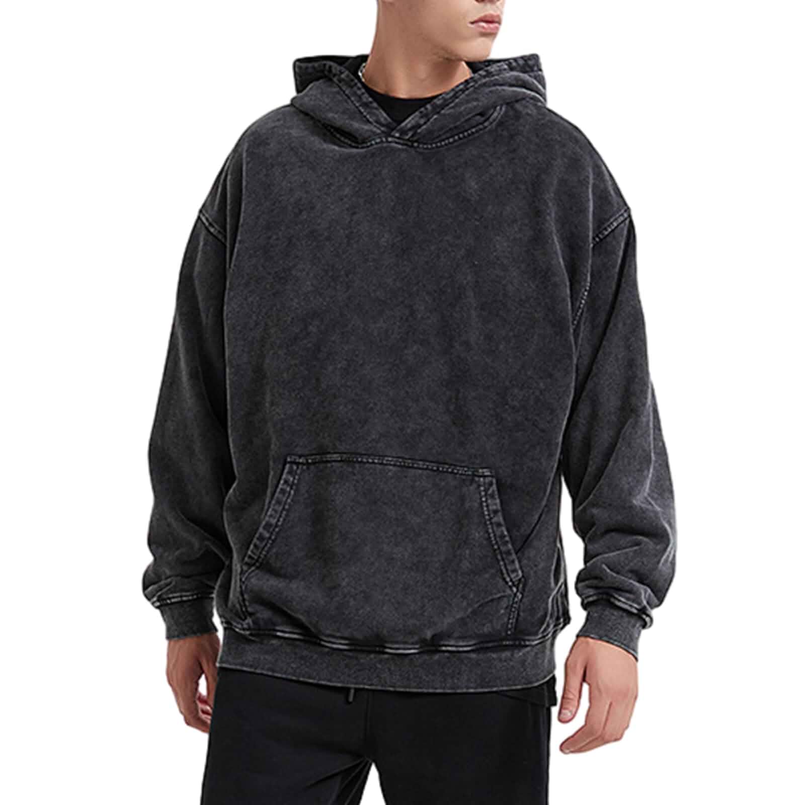 Bobeutou Oversized Hoodie Men Vintage Cotton Casual Hooded Sweatshirt Trendy Baggy Basic Hoodies Retro Pullover Streetwear