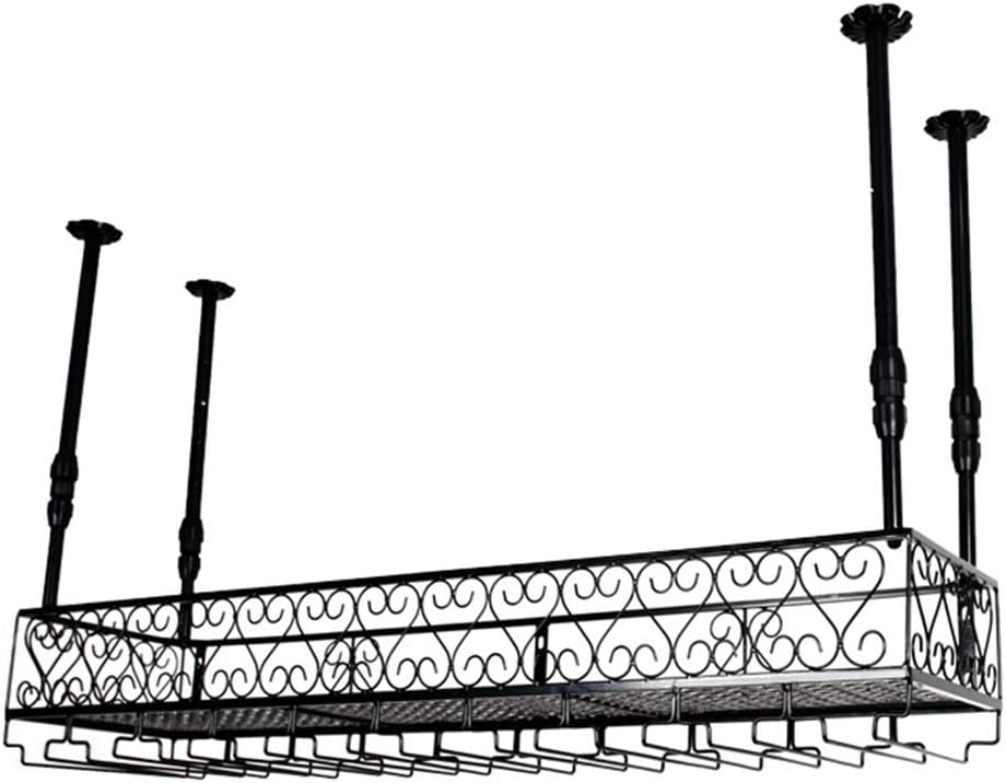 Metal Wine Rack Hanging with Glass Holder for Kitchen Bar Cabinet Retro Style Wine Bottle Organizer Shelf for Home Decor Black (80cm)