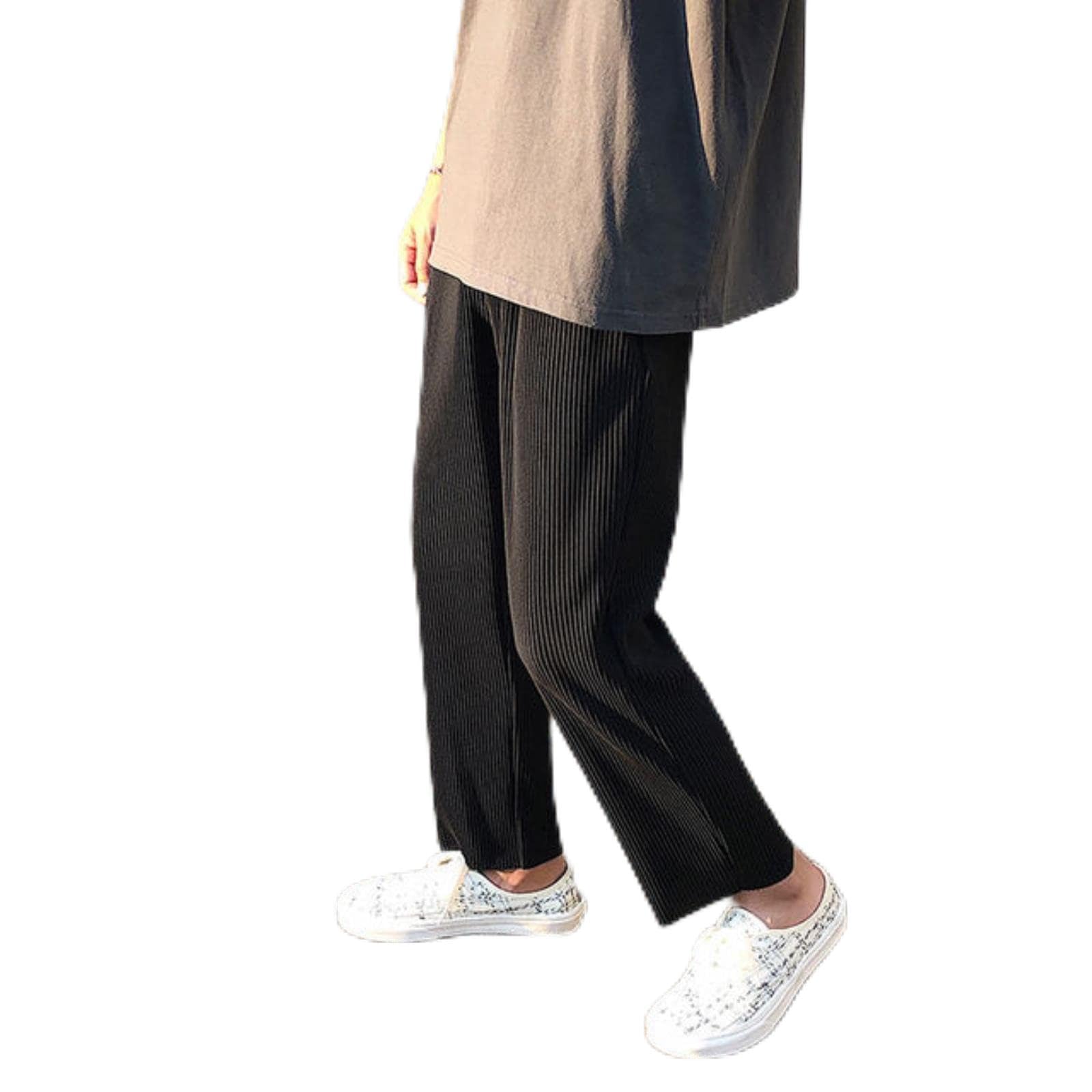 Yujun Pleated Straight Pants Men's Fashion Elastic Waist Casual Pants Men Streetwear Loose Ice Silk Trousers Mens Wide Leg Pants