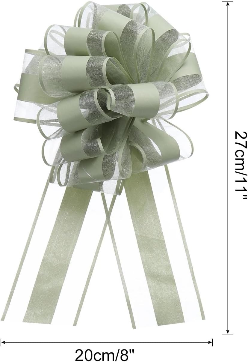 30pcs 8 Inch Large Pull Bow Organza Gift Wrapping Bows Ribbon for Presents,Wine Bottles(Light Green)