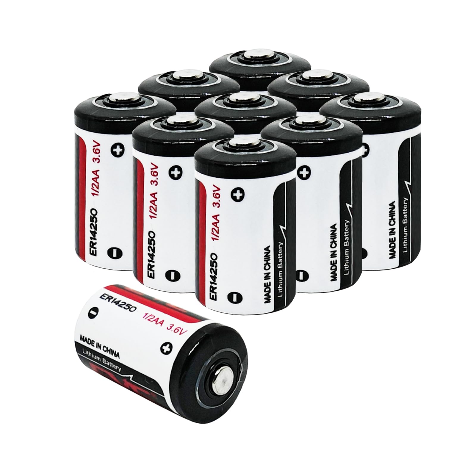 10 Pack ER14250 1/2AA 3.6V Lithium Battery 1200mAh for Dog Collars, Baby Movement Monitor and More(Non-Rechargeable)