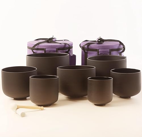 Miniatura 63 de Leize Juego de 7 cuencos de cristal de cuarzo impecables de 6 a 12 pulgadas con fundas de transporte resistentes y mazo de gamuza Blanco