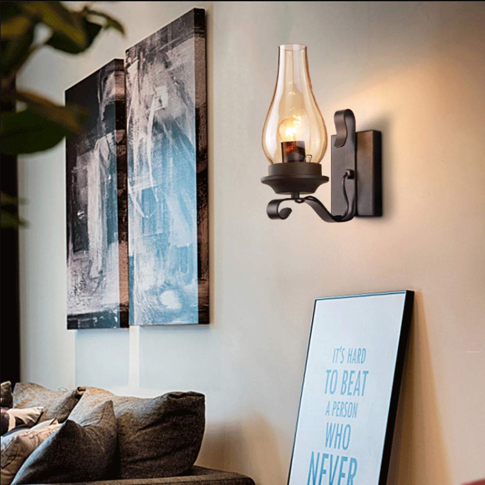 Lampada Da Parete Retrò Applique Parete Industriale Ferro E27 Paralume Vetro Lampada A Muro Semplice Ristorante Casa Bar Camera Letto Comodino Corridoio Illuminazione A Parete Decorativa Interni,F