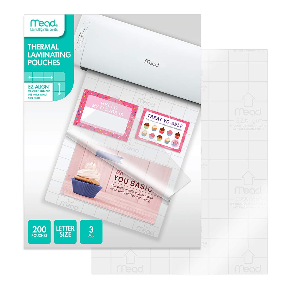 Mead Thermal Laminating Pouches, Lamination Sheets, Letter Size Pouch, 3 Mil, EZ-Align, 200 Pack (39031)