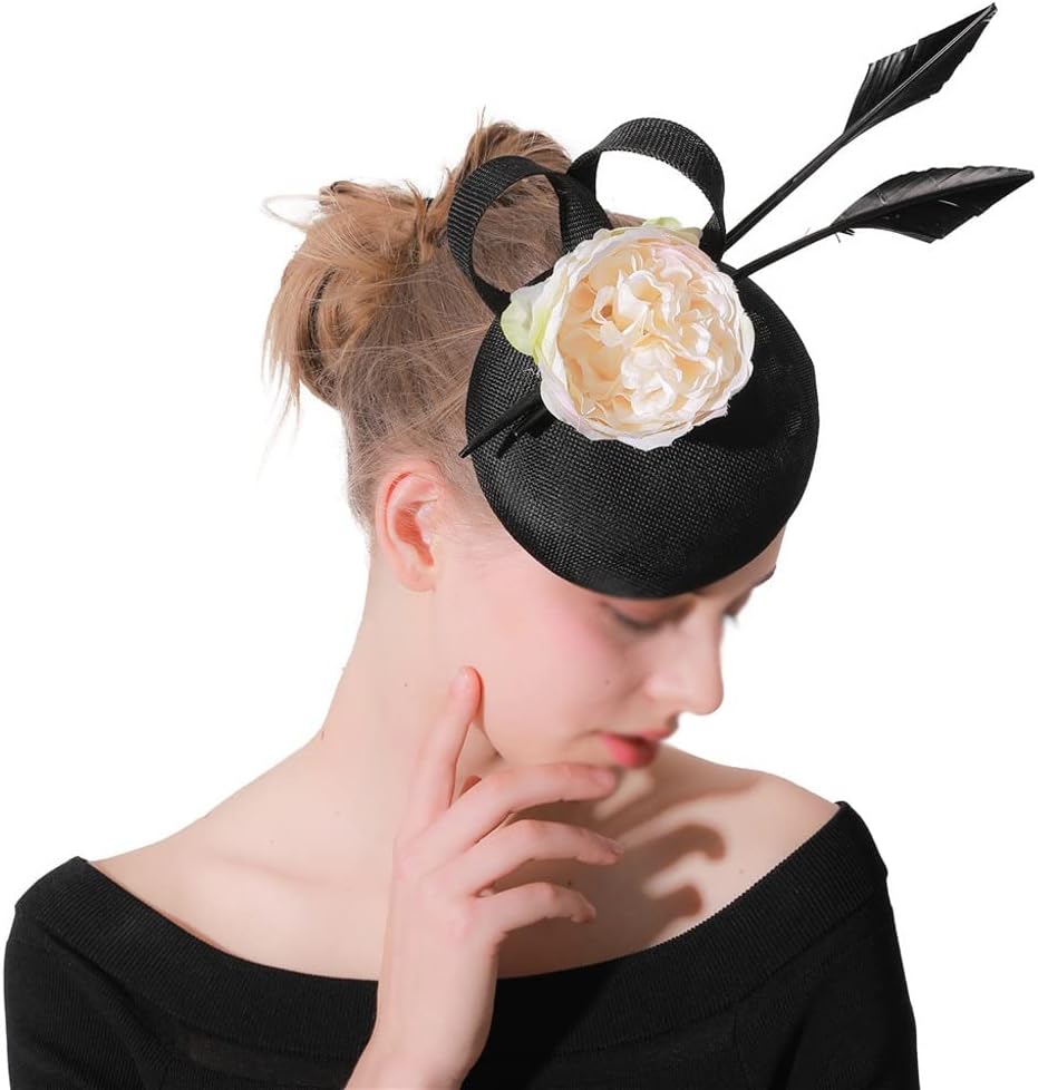 Wedding Women Elegant Hats Chapeau Vintage Party Tea Headwear Hair Clips Ivory Ffloral Hair Party Accessories(Burgundy)