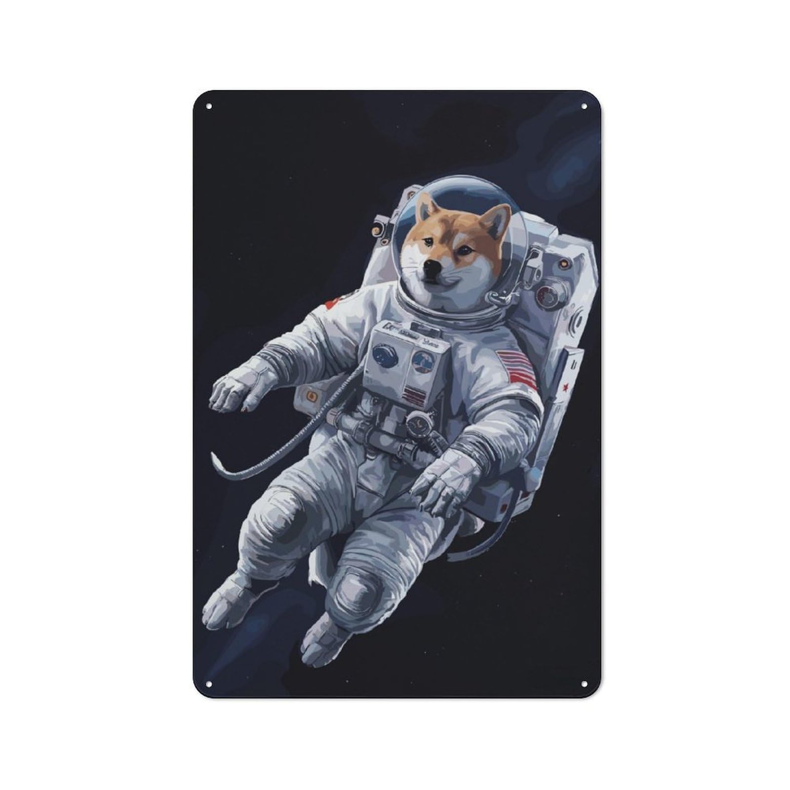 Junmoney Astronaut Shiba 30X20cm Retro Metal Sign With For Man Cave Or Games Room, Tin Sign Wall Decor For Games Rooms And Man Caves