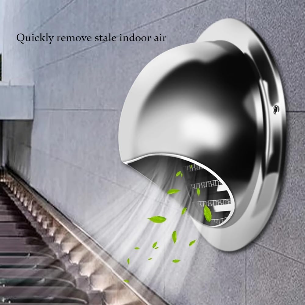 Tapa de ventilación para secadora, cubierta de ventilación de pared redonda con malla mosquitera, ventilación externa de acero inoxidable para conductos de escape, rejilla hemisférica, 110 mm