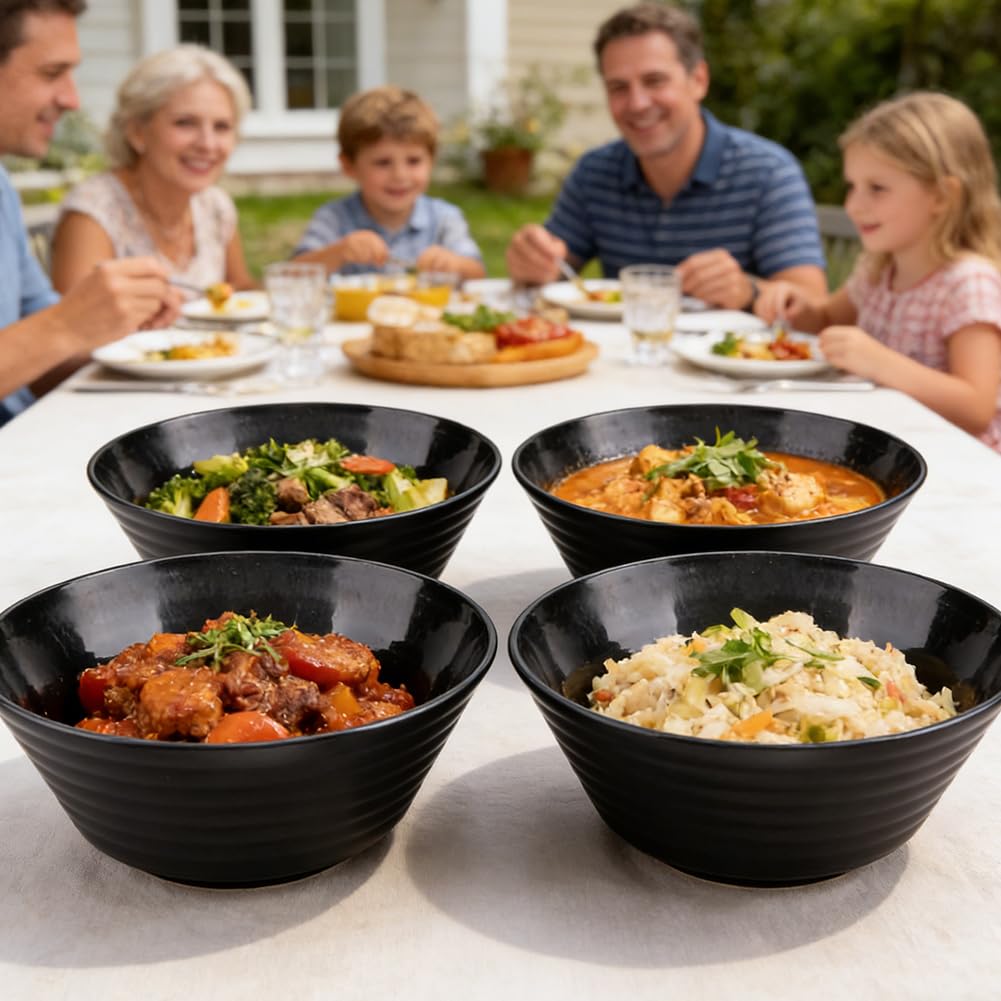 Ciotola grande da 20 cm, colore nero, ciotola per cereali, ciotole in plastica, grande capacità, ciotole per insalata in plastica, ciotole per cereali per bambini, adatte al forno a