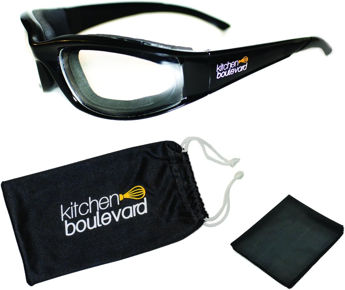 Professional Onion Goggles | Stinging, Irritation and Tear Free Vegetable Cutting, Black Glasses by Kitchen Boulevard