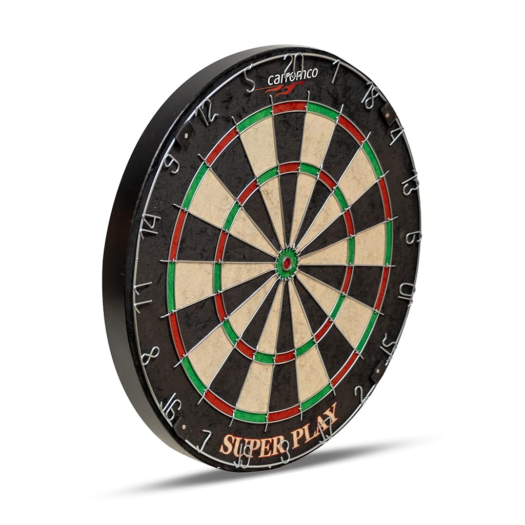 Carromco Cible Superplay en sisal Taille Tournoi avec 3 fléchettes en Acier et 3 fléchettes Souples, Anneau numéroté métallique Robuste