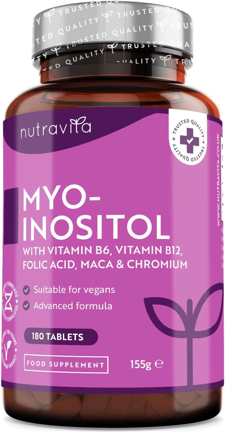 Nutravita Myo-Inositol Tablets with Folic Acid, Vitamin B6, B12, Maca and Chromium - PCOS Support Supplement - 180 Vegan Tablets - Prenatal Vitamins for Women - Alternative to Inositol Powder
