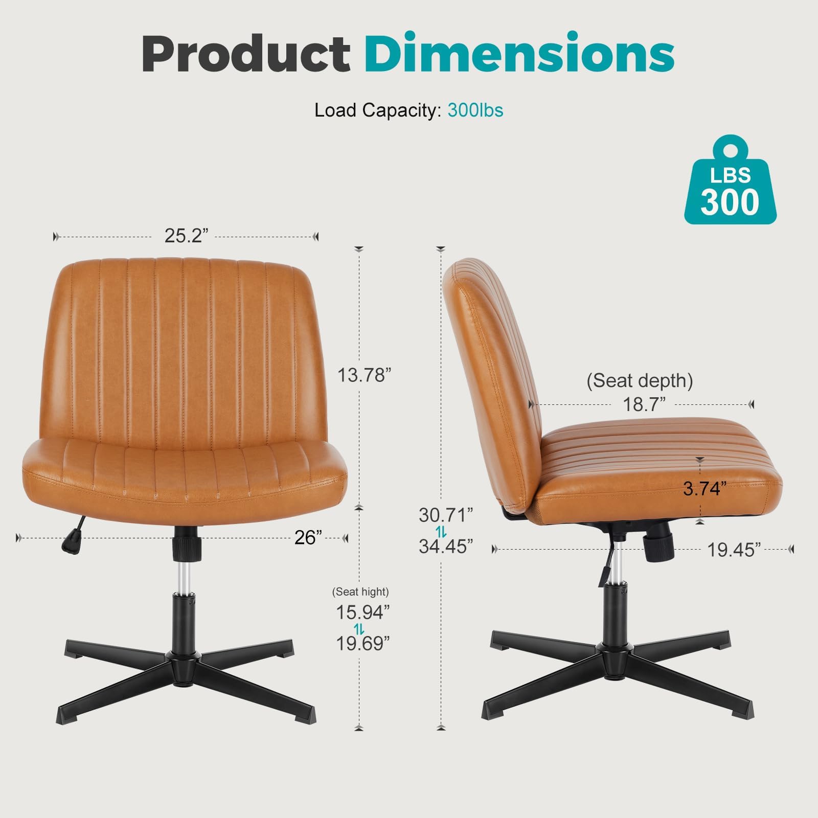 DUMOS Criss Cross Chairs, Armless Office Desk No Wheels Swivel Padded Wide Seat Modern Height Adjustable Mid Back Task Vanity Seating for Home Office Bedroom Computer