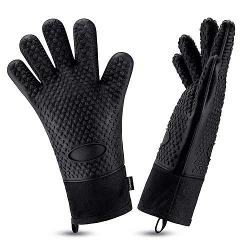 Comsmart BBQ Gloves, Heat Resistant Silicone Grilling Gloves (Black)