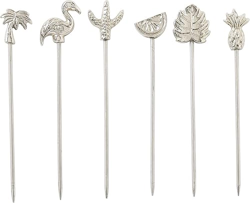 Folkulture Juego de 6 palillos de Martini para fiesta de Navidad, acero inoxidable, accesorios reutilizables de barra de níquel, regalos de Navidad