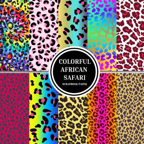 Colorful African Safari Scrapbook: Leopard and Cheetah Double Sided Print 8.5x8.5inch Craft Paper Pad Celebration, Decoration, Gift Wrapping, Origami & DIY Projects, Decorative Scrapbooking Supplies image 2