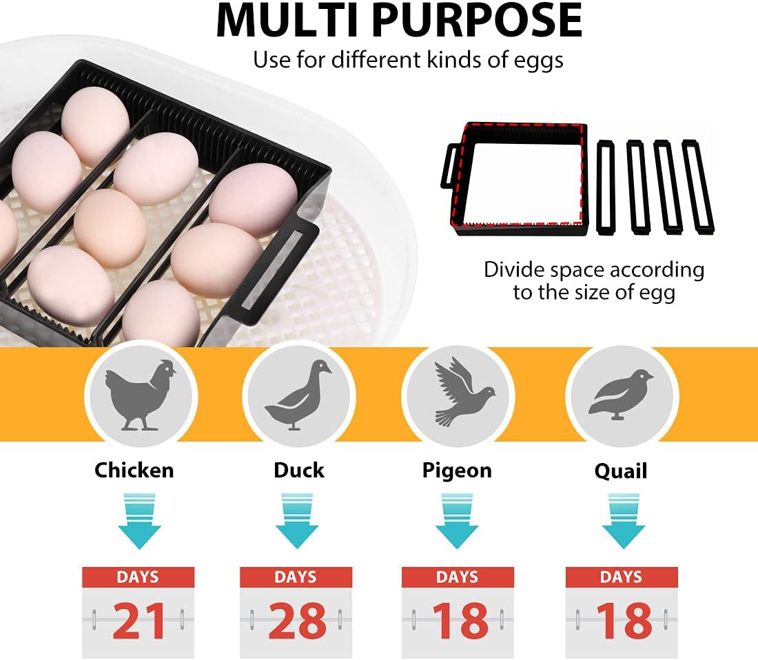 VIVOHOME Egg Incubator Mini Digital Poultry Hatcher Machine with Automatic Egg Turning and Temperature Control for 9-12 Chicken Duck Bird Quail Goose Eggs