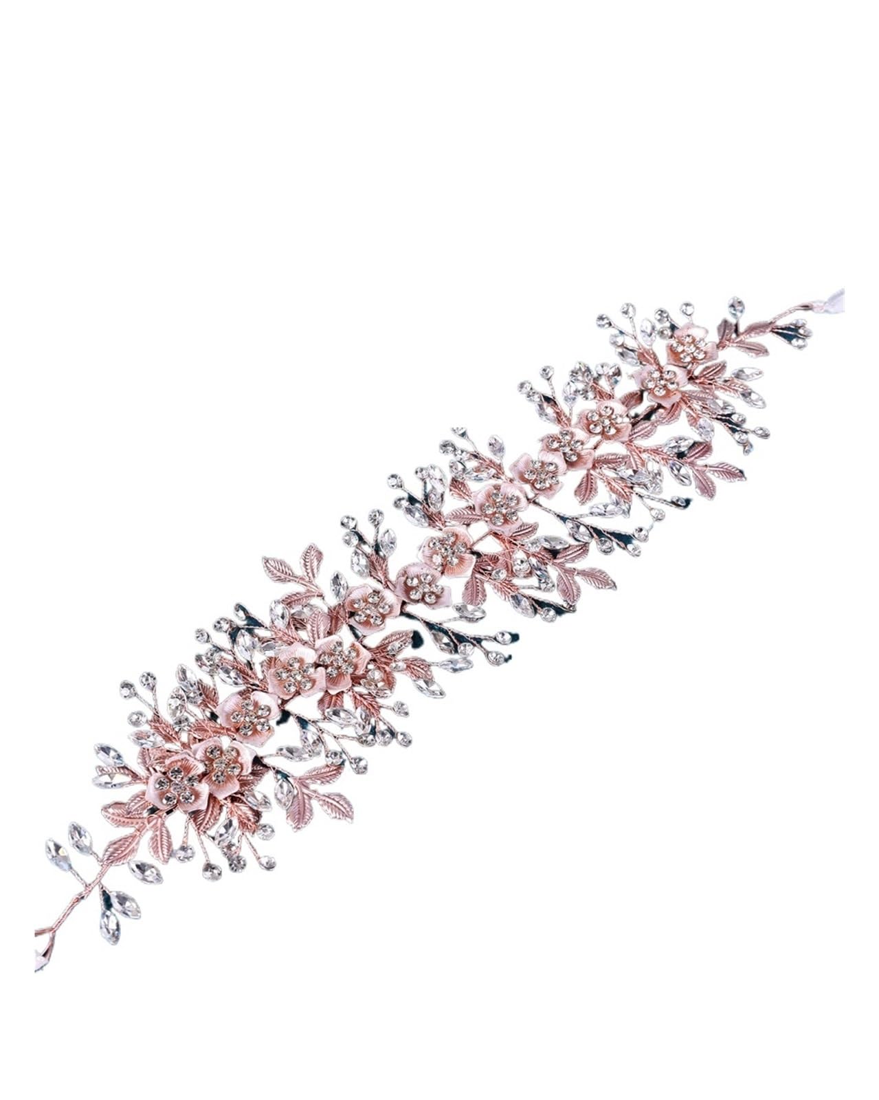 Ikfgtjre Rose Gold Bridal Belt Gorgeous And Personalized Bridal Dress Silver Shining Alloy Flower Leaf Inlaid Diamond Belt(Rose Gold)