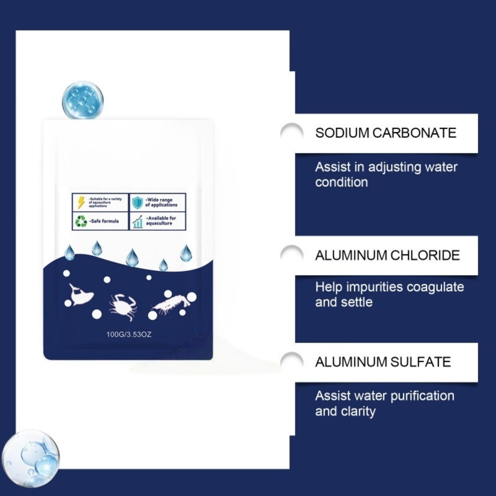 Polvere chiarificante d'acqua per acquacoltura – Prodotto per il trattamento dell'acqua per bacini di pesca e shrimpicultura – Formula sicura ed efficace