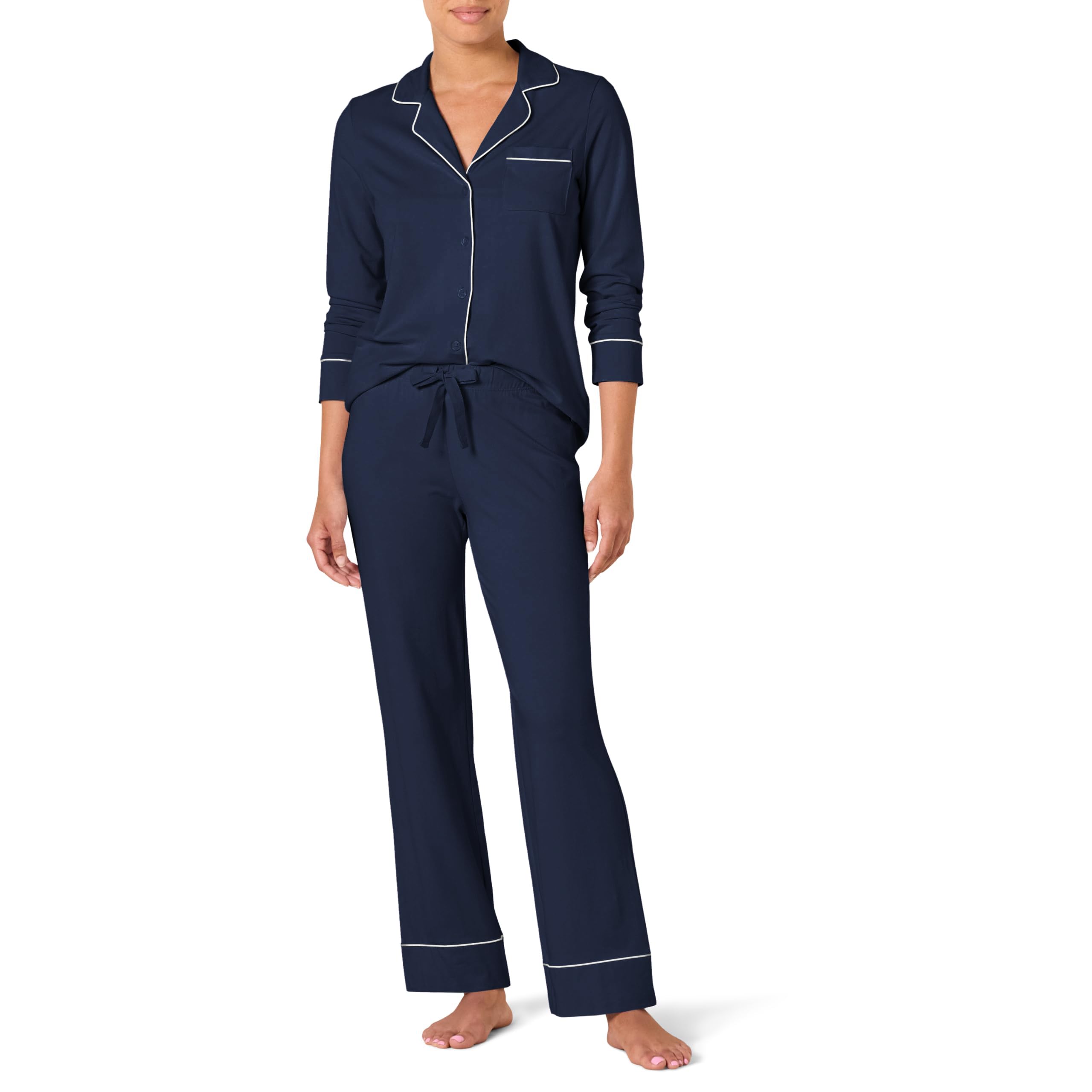 Amazon Essentials Donna Camicia a Maniche Lunghe in Modal di Cotone e Pigiama a Tutta Lunghezza