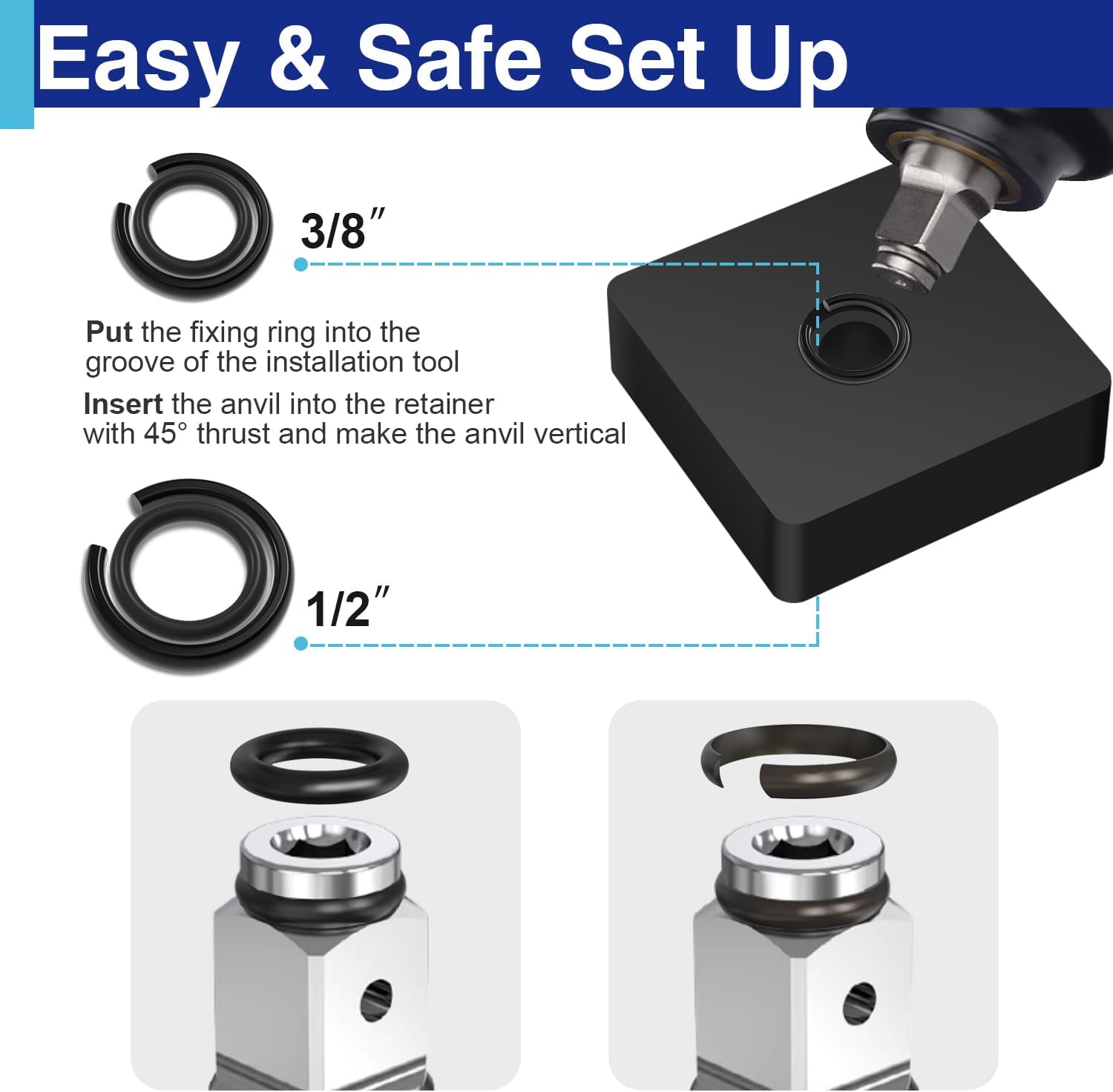 16 Sets 3/8" & 1/2" Impact Retaining Rings & O-Rings Kit