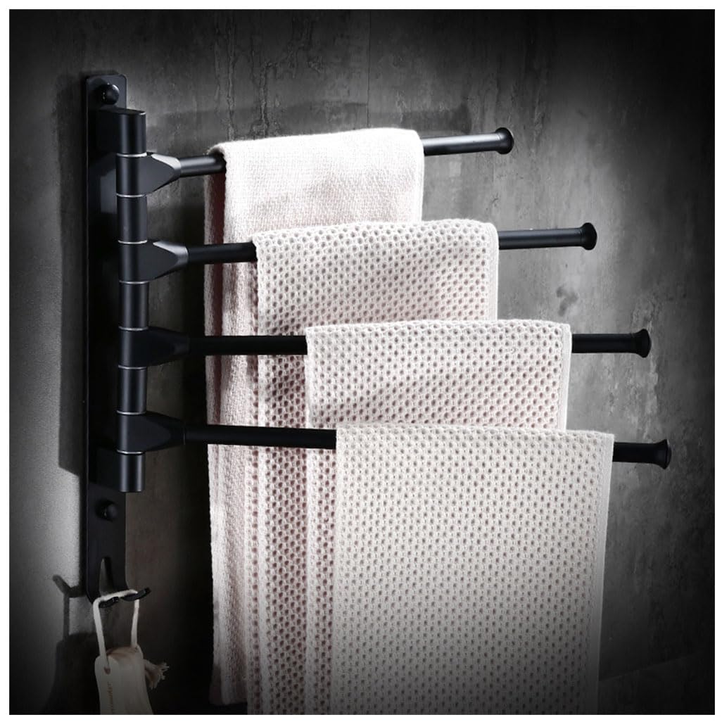 LMYSXAOZ Black Swivel Towel Rack Bar Rails for Bathroom, Wall Mounted Folding Arm Swing Out Hand Hooks Hanger Holder Space Saving Laundry, Kitchen 4Bars