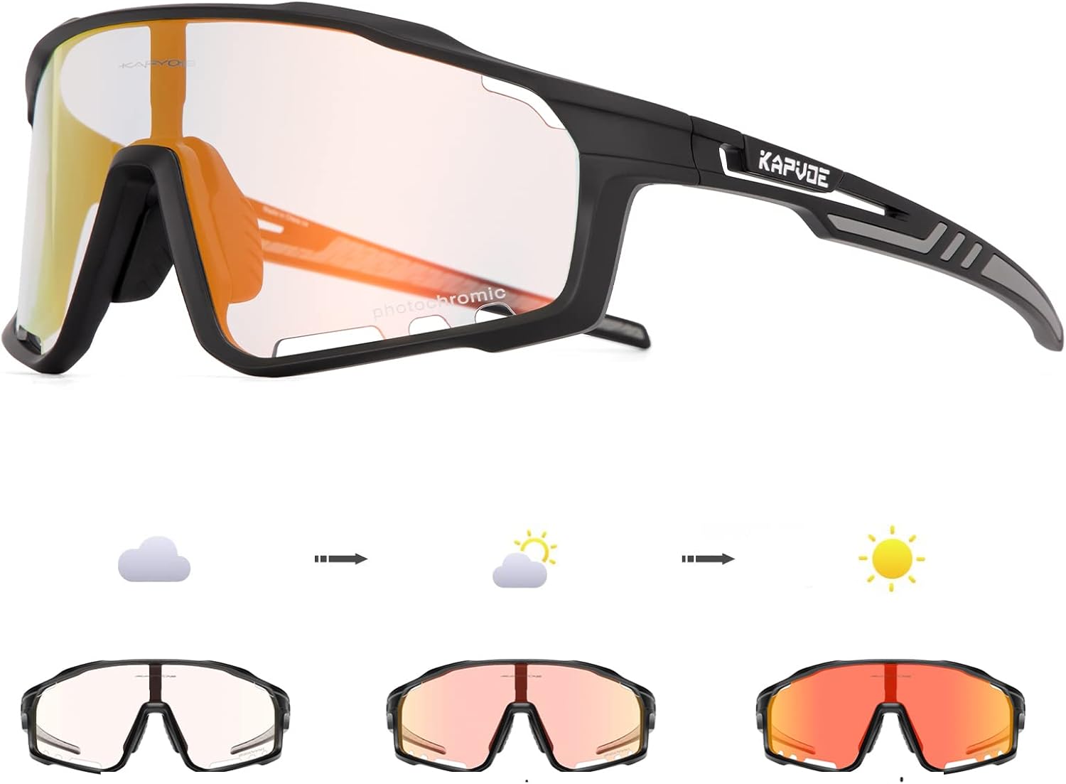 KAPVOE Gafas de ciclismo fotocromáticas para hombres y mujeres, gafas de sol deportivas de alta definición MTB BMX