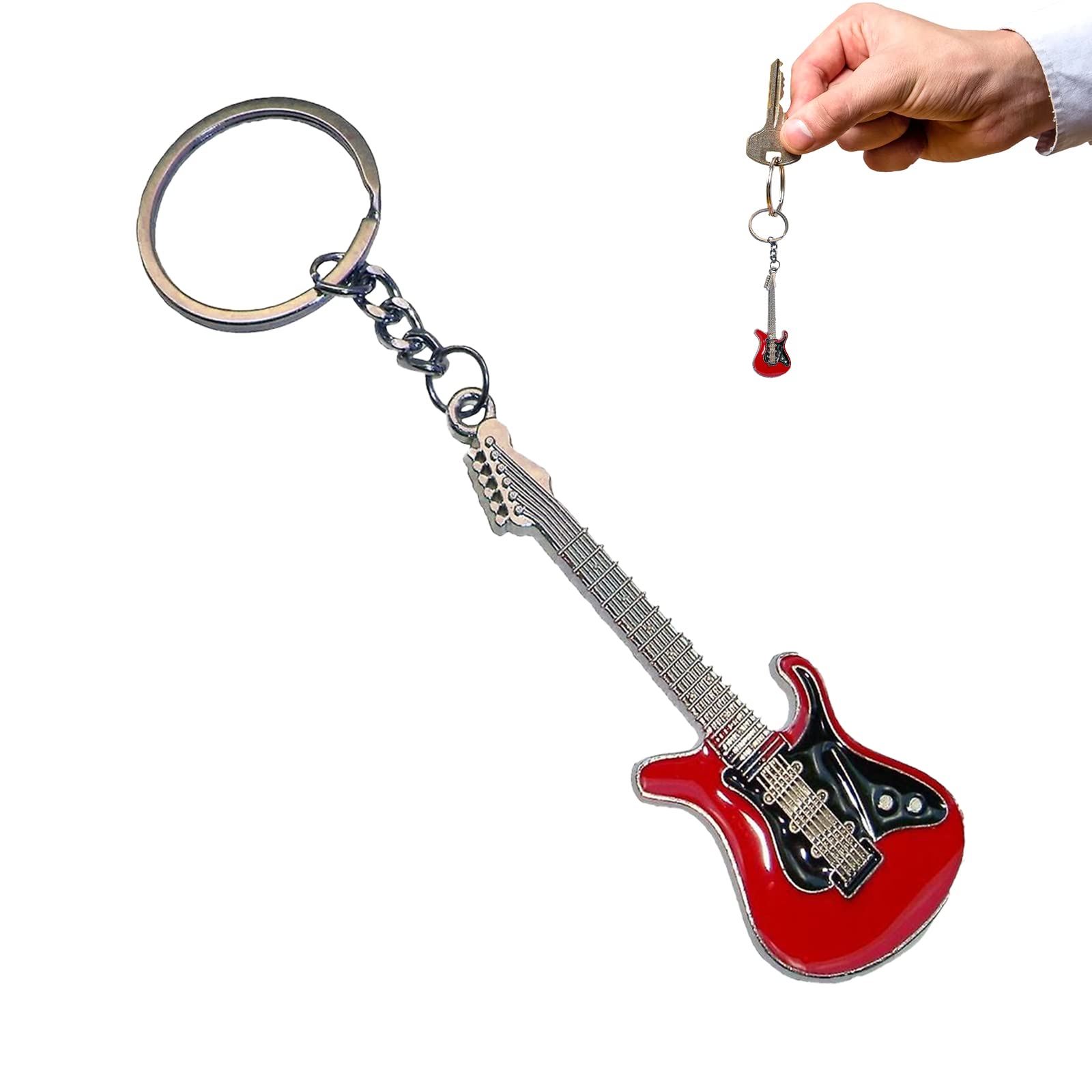 Porte-clés Guitare Électrique Métal - 2 Pièces Bleu Et Rouge - Pendentif Musique - Cadeau Guitariste