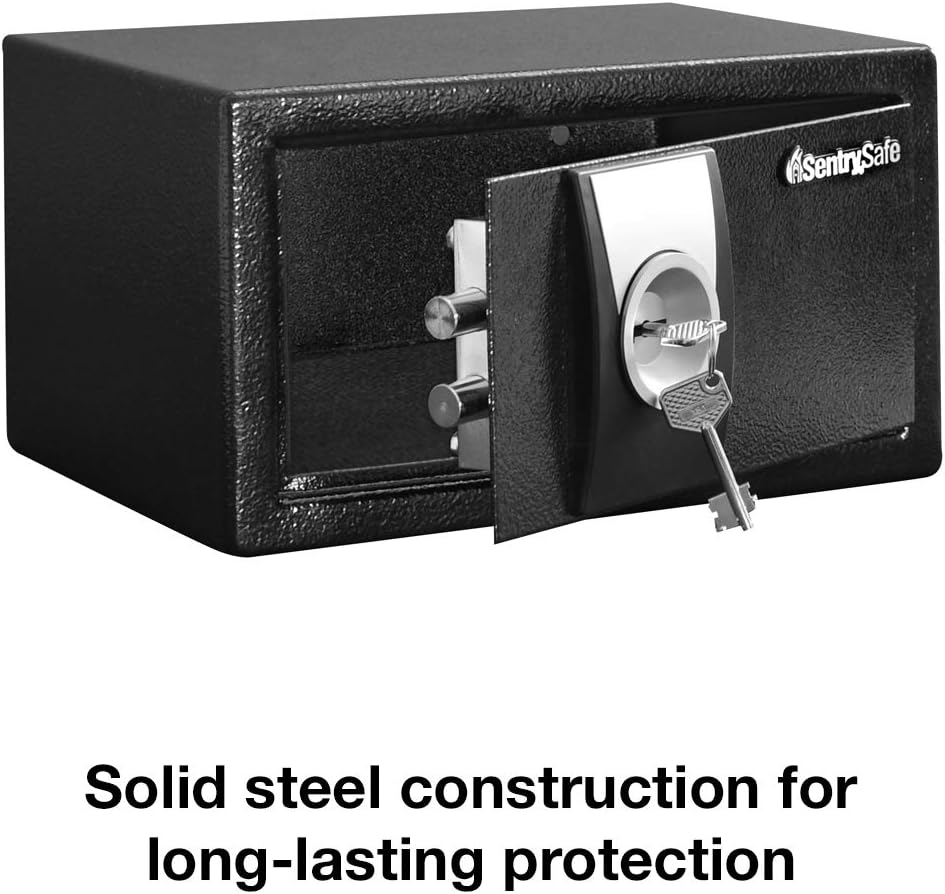 SentrySafe Black Security Safe with Key Lock for Home, Office, or Dorm holds Money, Jewelry, Documents, and Other Valuables, 0.35 Cubic Feet, X031