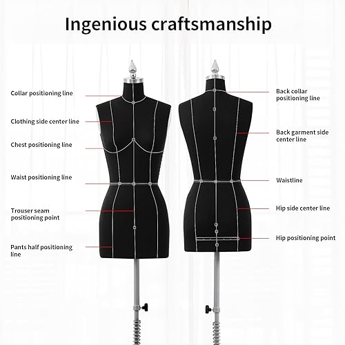 Miniatura 7 de PDM WORLDWIDE Maniquí de costura de grado industrial, talla 6, forma de vestido profesional para diseño de ropa, maniquí de altura ajustable para