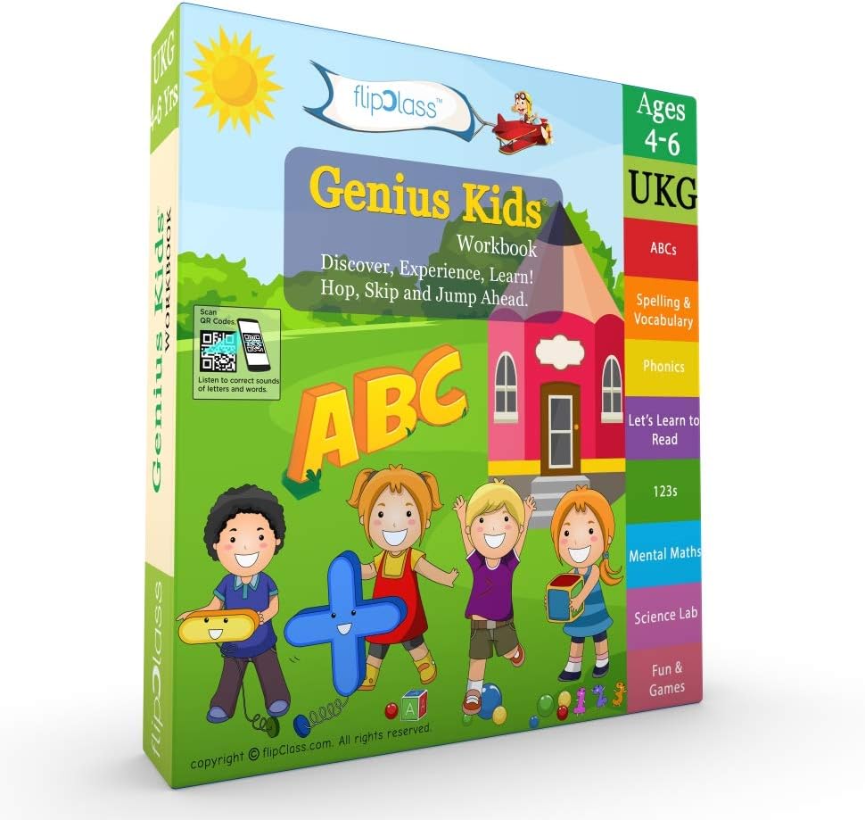 Genius Kids Worksheets for Ukg - Set of 8 Workbooks for UKG, KG-2 and Montessori (4-6 yrs) - Math & Logic, English, Science, Games & Activities