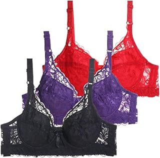 Paquete de 3 brasieres de encaje para mujer, sujetadores de uso diario, talla grande, tirantes ajustables, soporte ultrafino, ropa interior suave, transpirable, cobertura completa, brasier push up con