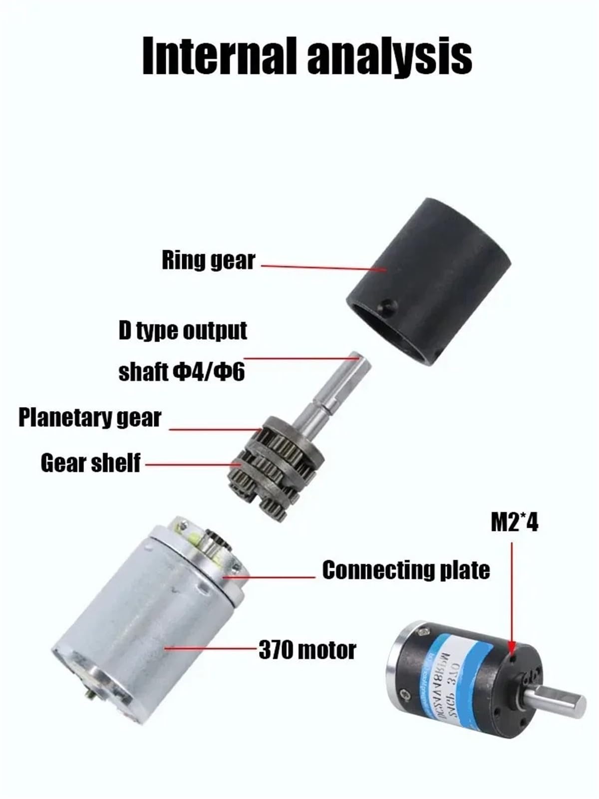 Silnik planetarny 12 V/24 V, 24 mm, silnik z przekładnią DC, wysoki moment obrotowy, szczotki węglowe, regulowana prędkość, kierunek ruchu wskazówek zegara, 24GP-370 (24VMotor And Bracket,375 obr./min