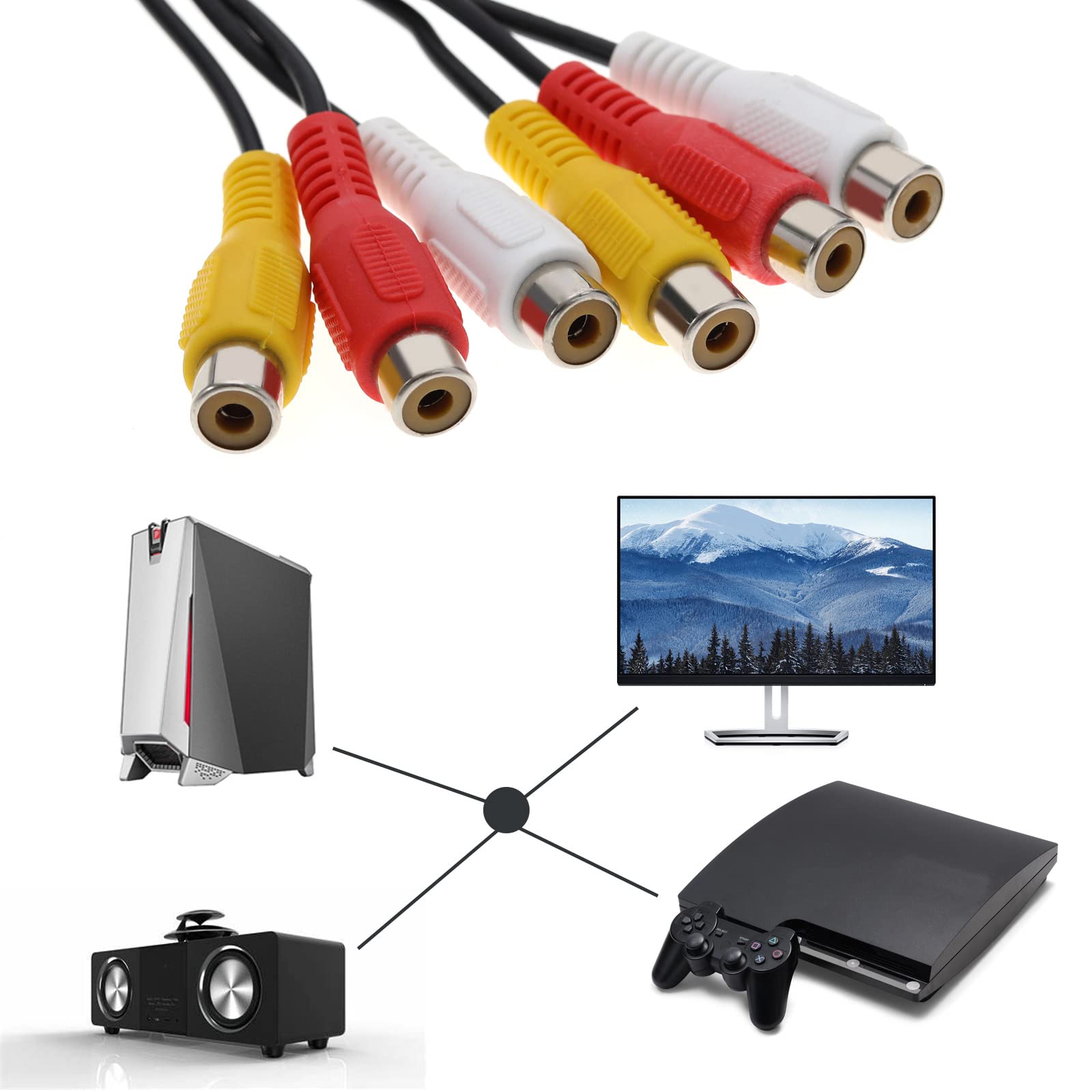 ECSiNG Cavo Splitter AV 3 RCA Maschio A 6 RCA Femmina – Adattatore Video Composito 31 Cm