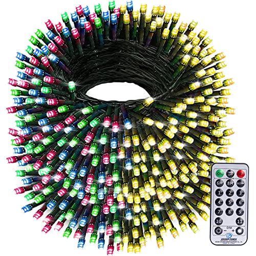 SIDSYS Lichterkette außen 50M 500LED, 2 in 1 Wasserdicht Warmweiße Bunte Weihnachten Lichterketten, 11 Modi Dimmbare Weihnachtsbaum Lichterkette mit Fernbedienung Timer Cover