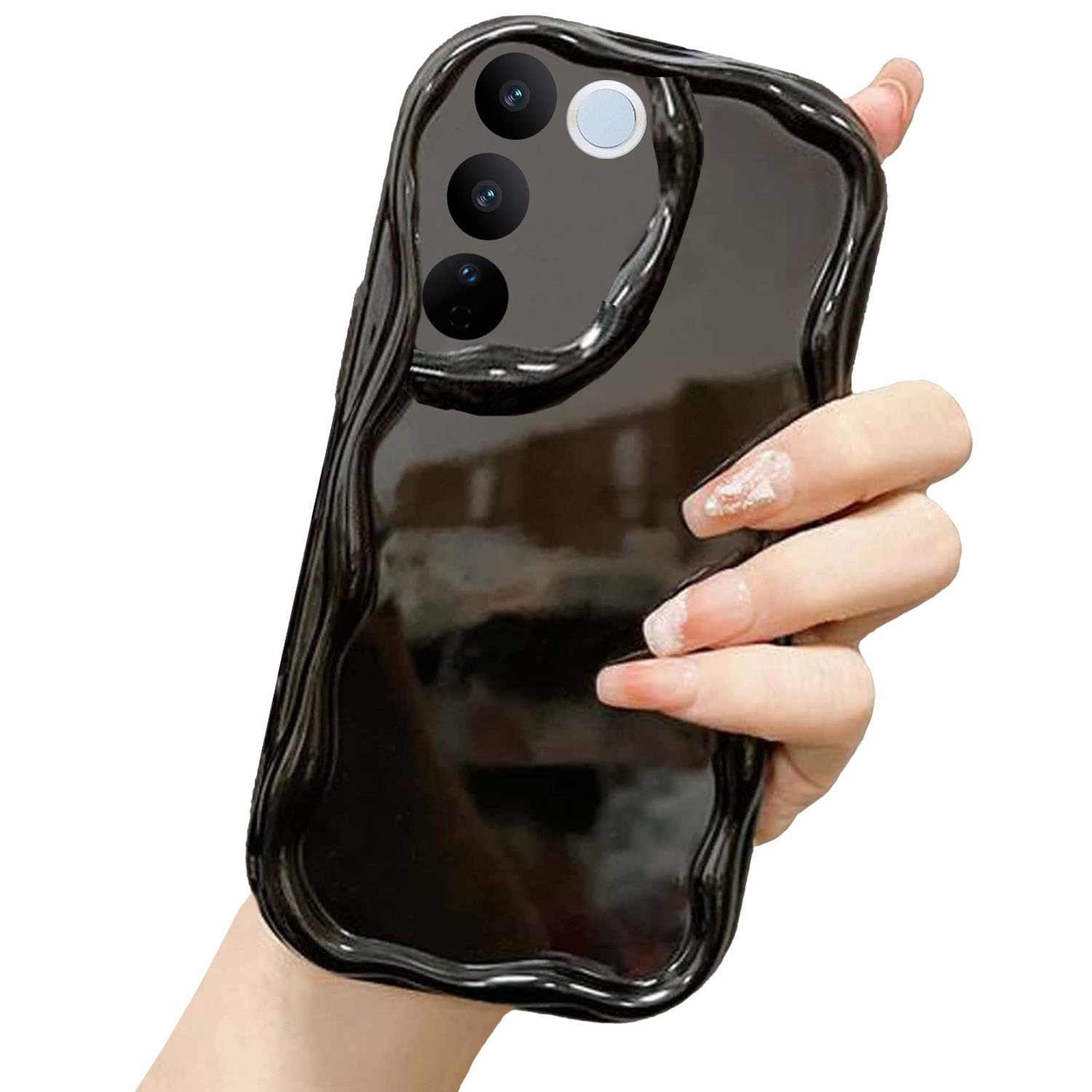 KC Back Cover for Vivo V27 5G & Vivo V27 Pro 5G, New Curly Wave Frame Shape Shockproof Bumper Soft Silicone Case with Camera Protection (Black) (B0CVN1398Z) Amazon Price History, Amazon Price Tracker