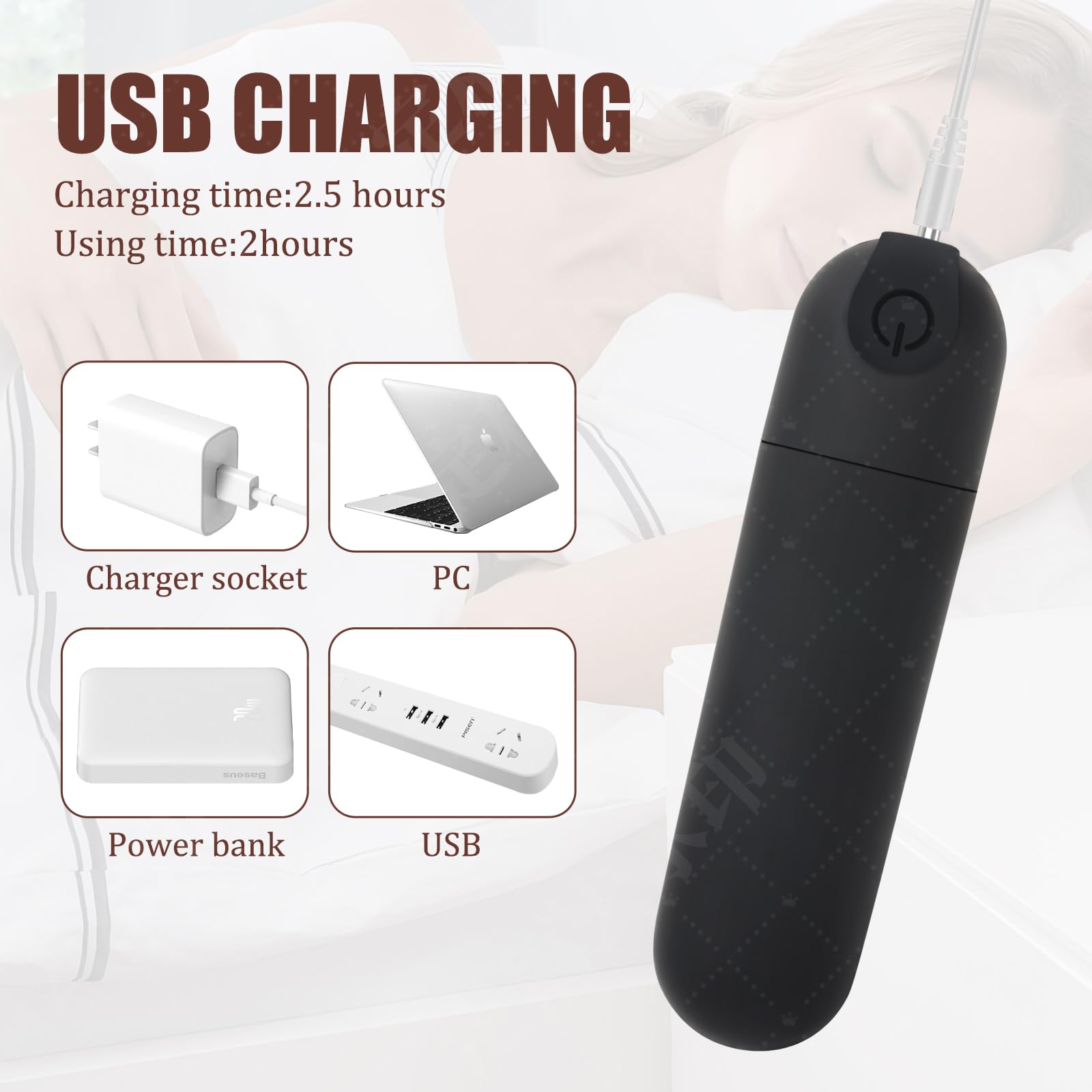 Masseur portable, en silicone doux pour la peau, pour massage et relaxation du corps (noir)