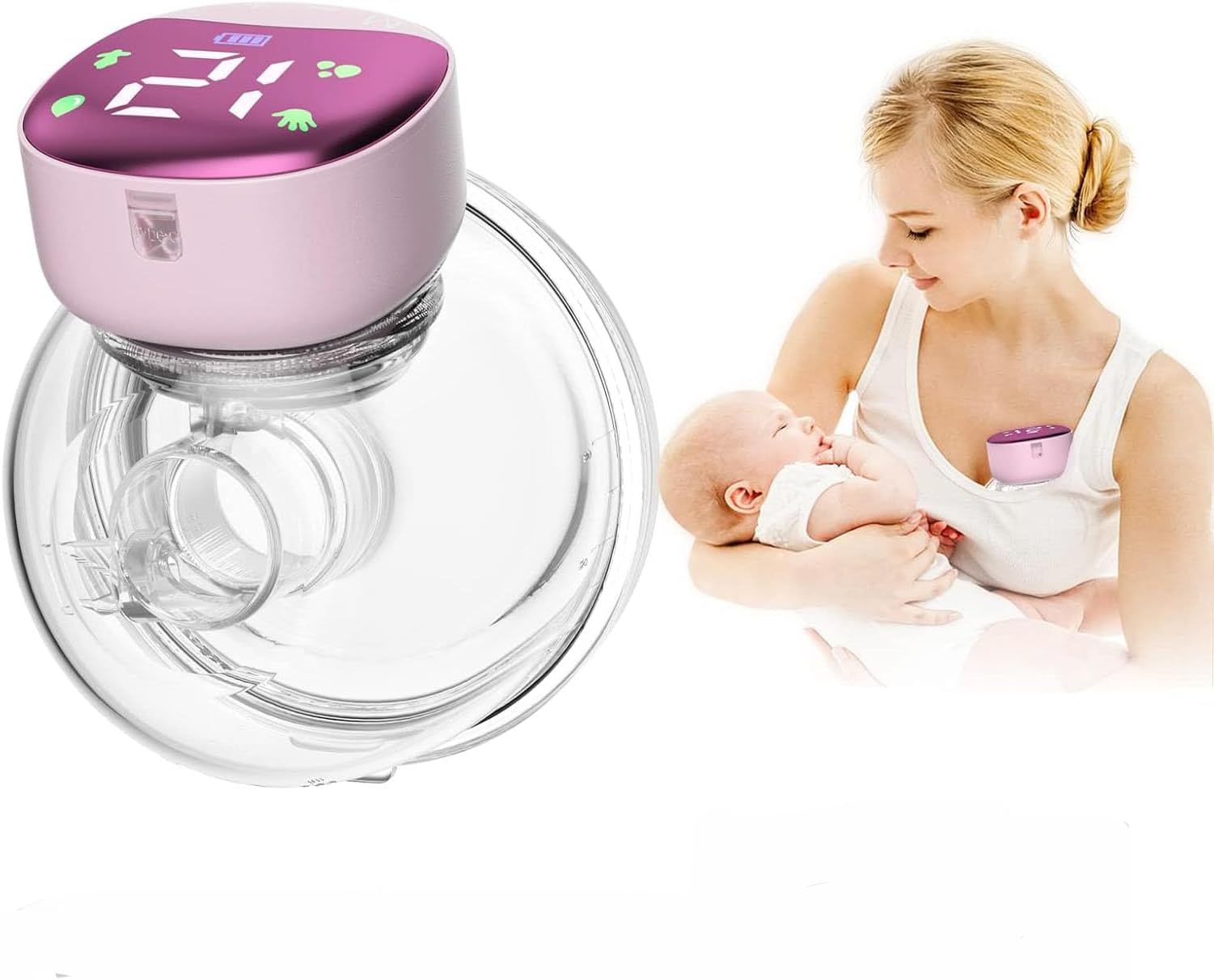 Small Electric Suction Vibrating Wearable Breast Pump Breastfeeding Baby Milk Pump Bottle Milk ExtractorPortable Breast Pumps Baby Milk Pump Bottle 24mm Flange Electric Touch Control Pack of 1(180ML Capacity) (NY-02)