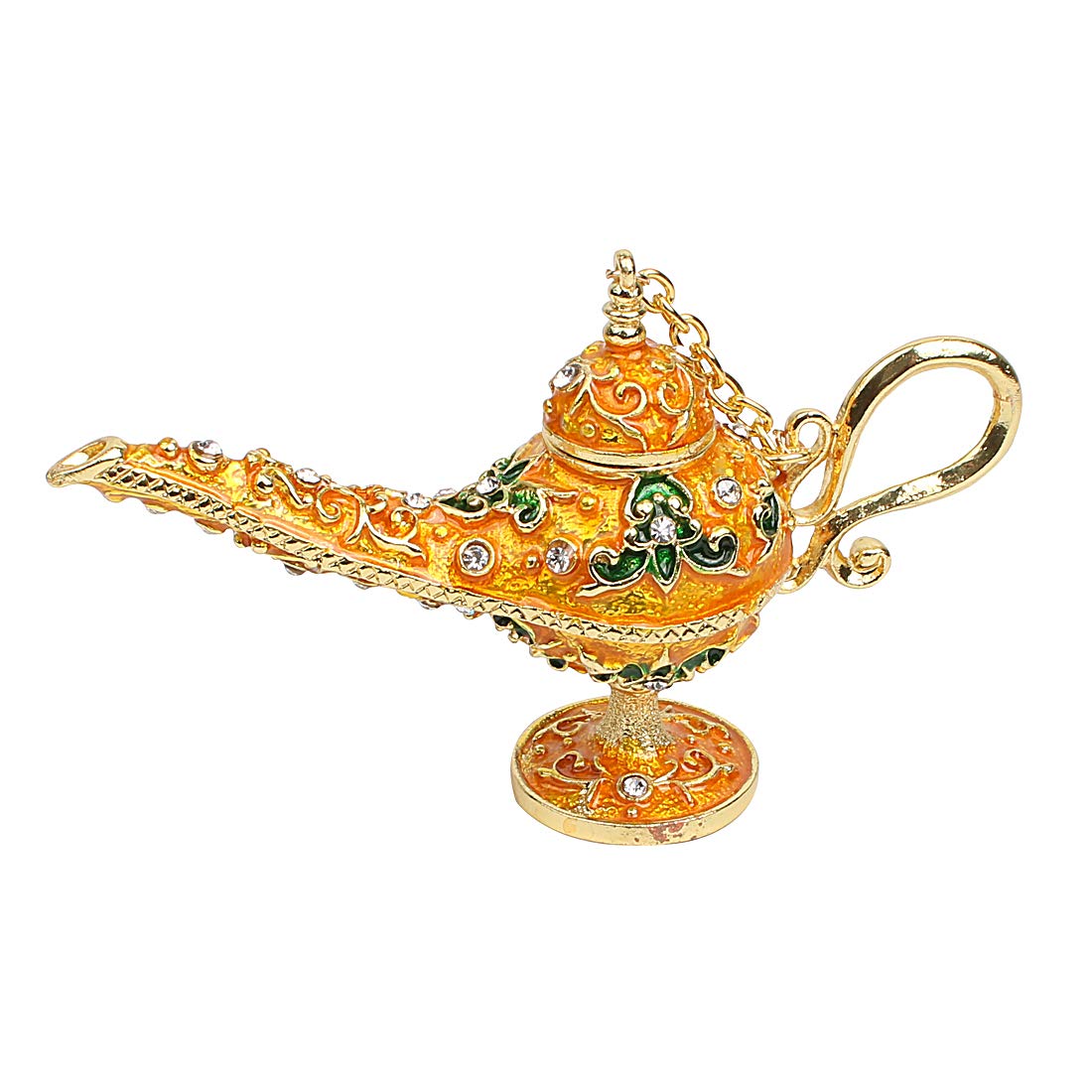 Hophen Aladdin Lamp Figurine Ornament Bejeweled Collectible Trinket Jewelry Box Holder Mother`s Day Home Decor (Yellow)