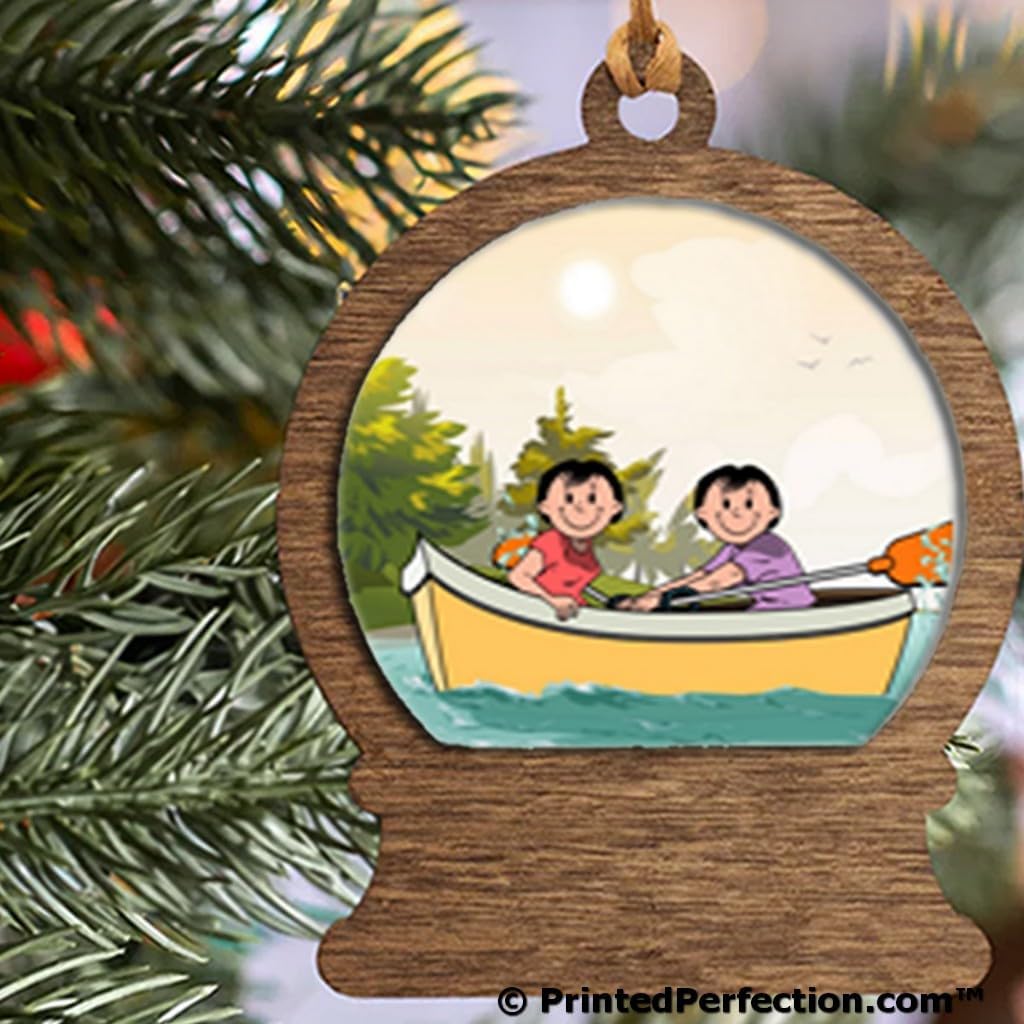 PrintedPerfection.com Personalized Rowboat - Female & Female Wooden Snow Globe Shaped Christmas Ornament